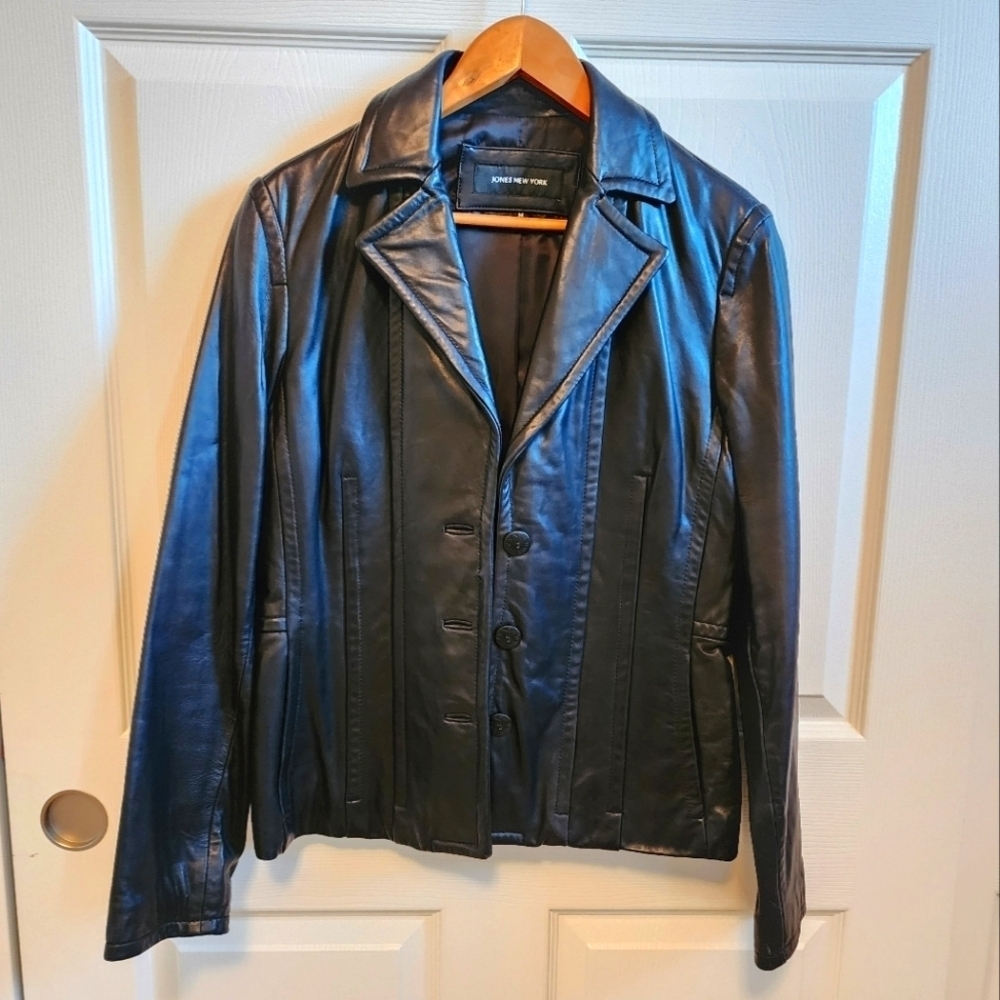 Jones New York Black Soft Genuine Leather Blazer style Jacket Medium